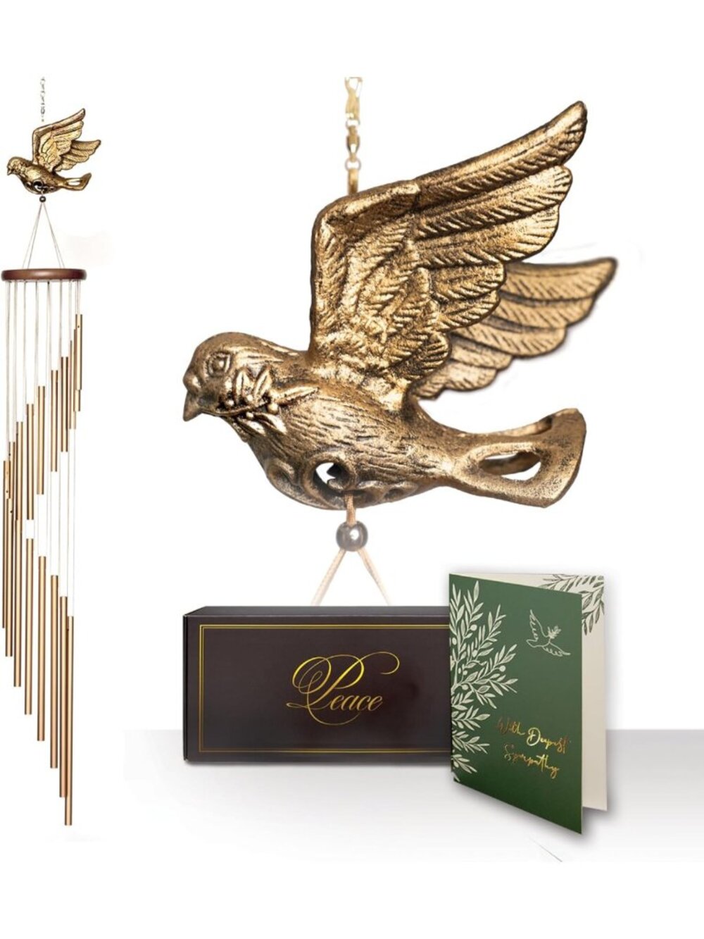 Sympathy Wind Chimes for Loss - 43" Outdoor Memorial Gift - Bereavement Dove